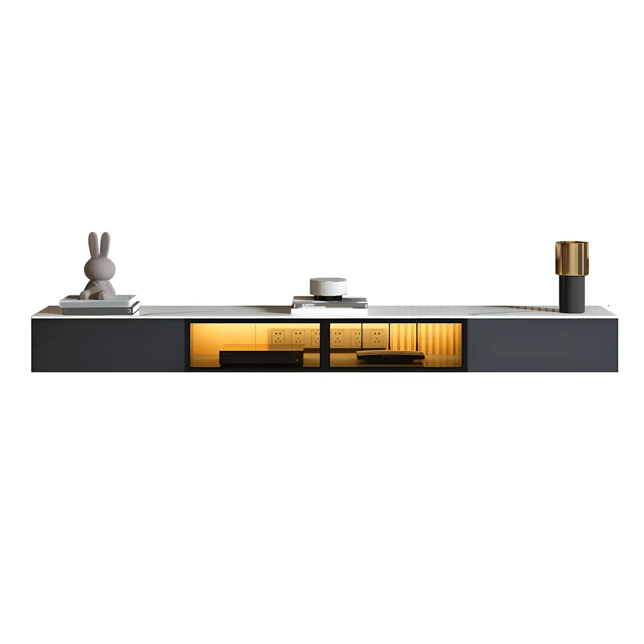 Glam Wooden Floating TV Stand with Marble Top for Living Room Image - 2 | homeyfad