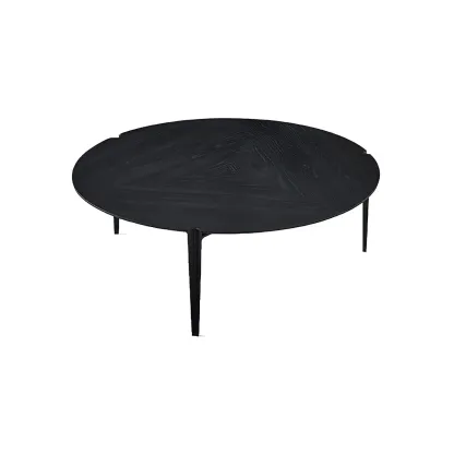 Black Scandinavian Chic Round Wood Coffee Table Image - 8