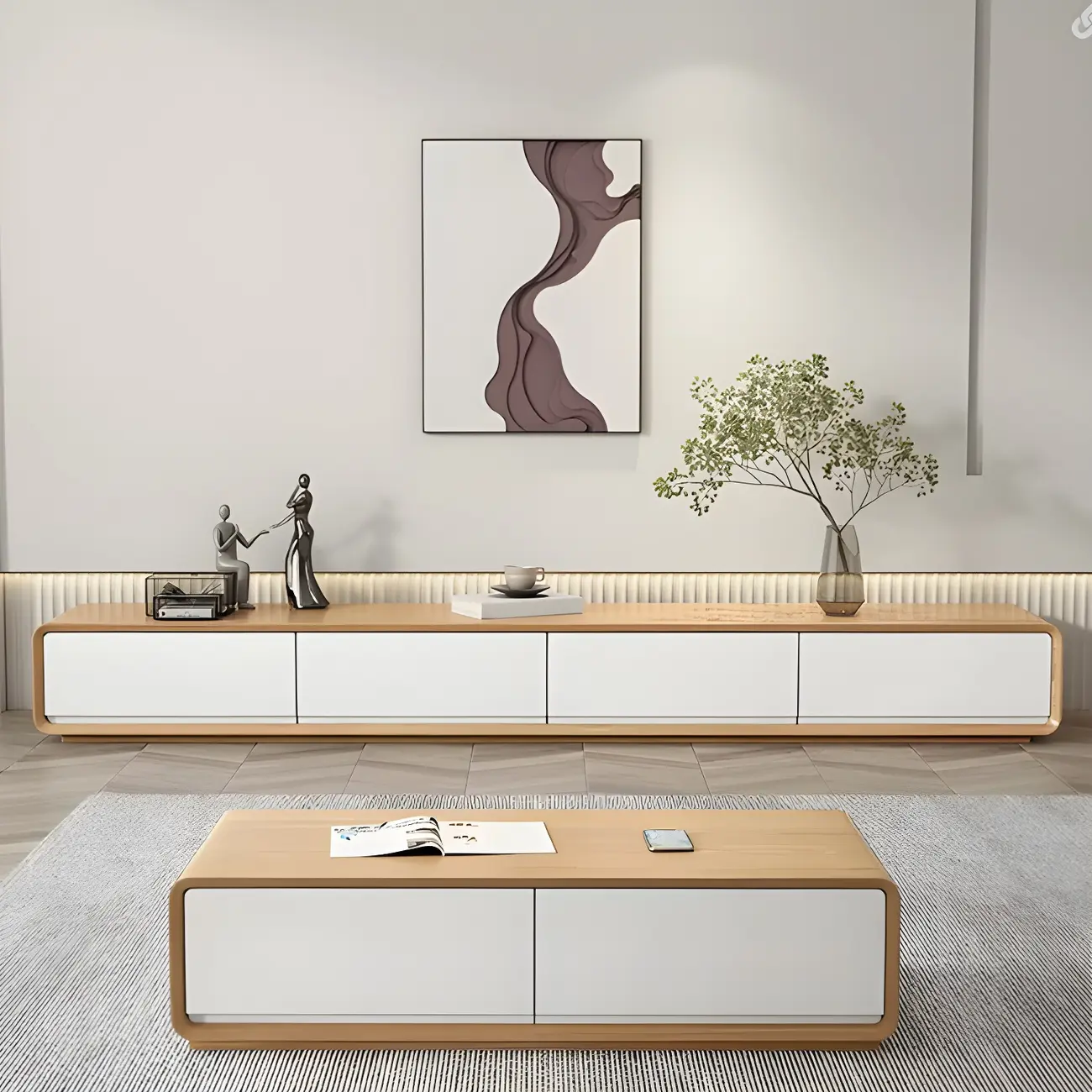 Modern Wooden Floating TV Stand with Drawers Storage for Home Image - 2 | homeyfad