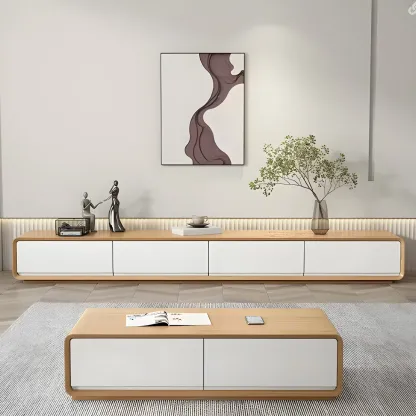 Modern Wooden Floating TV Stand with Drawers Storage for Home Image - 2