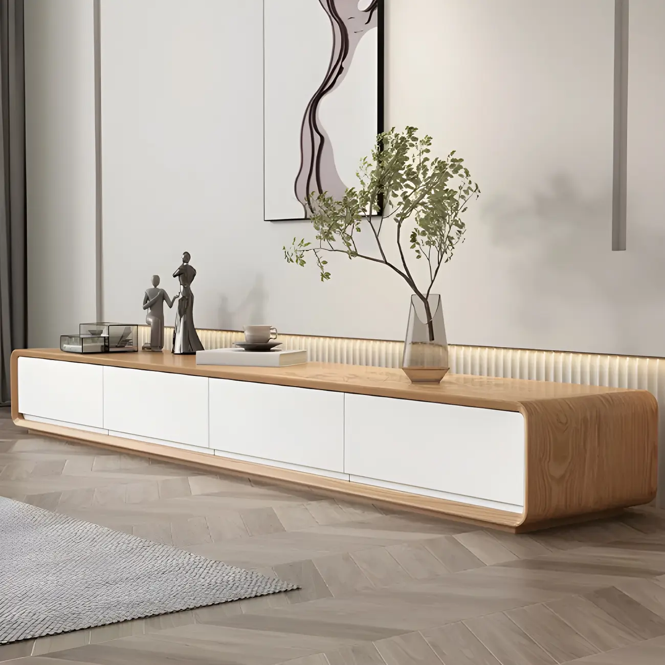 Modern Wooden Floating TV Stand with Drawers Storage for Home Image - 5 | homeyfad