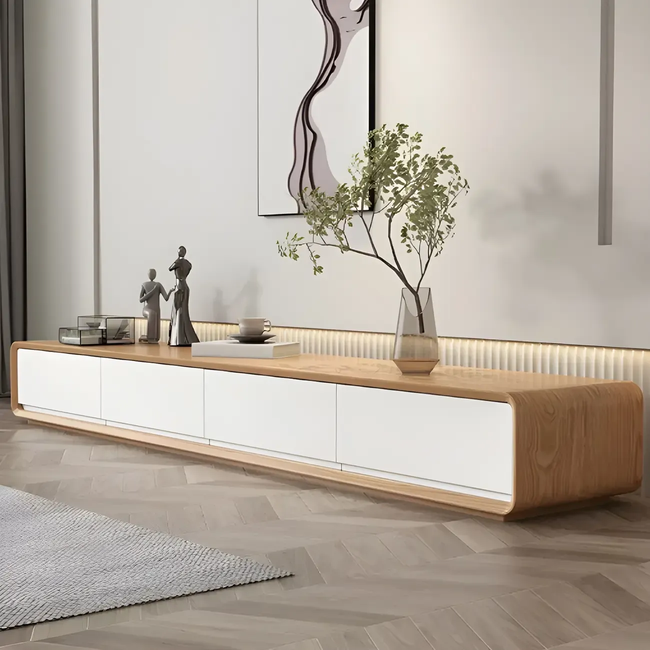 Modern Wooden Floating TV Stand with Drawers Storage for Home Image - 5