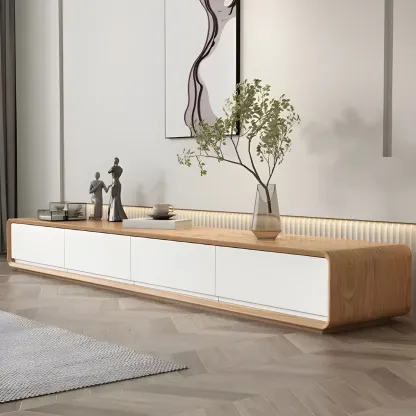 Modern Wooden Floating TV Stand with Drawers Storage for Home Image - 5