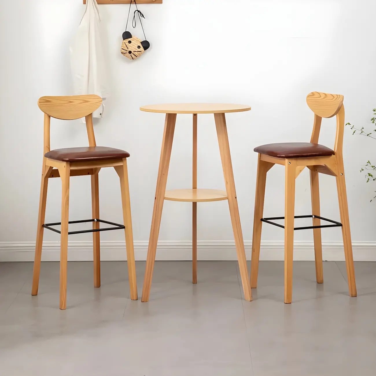 Modern Small Round Bar Height Wood Bar Table with Storage Image - 3 | homeyfad