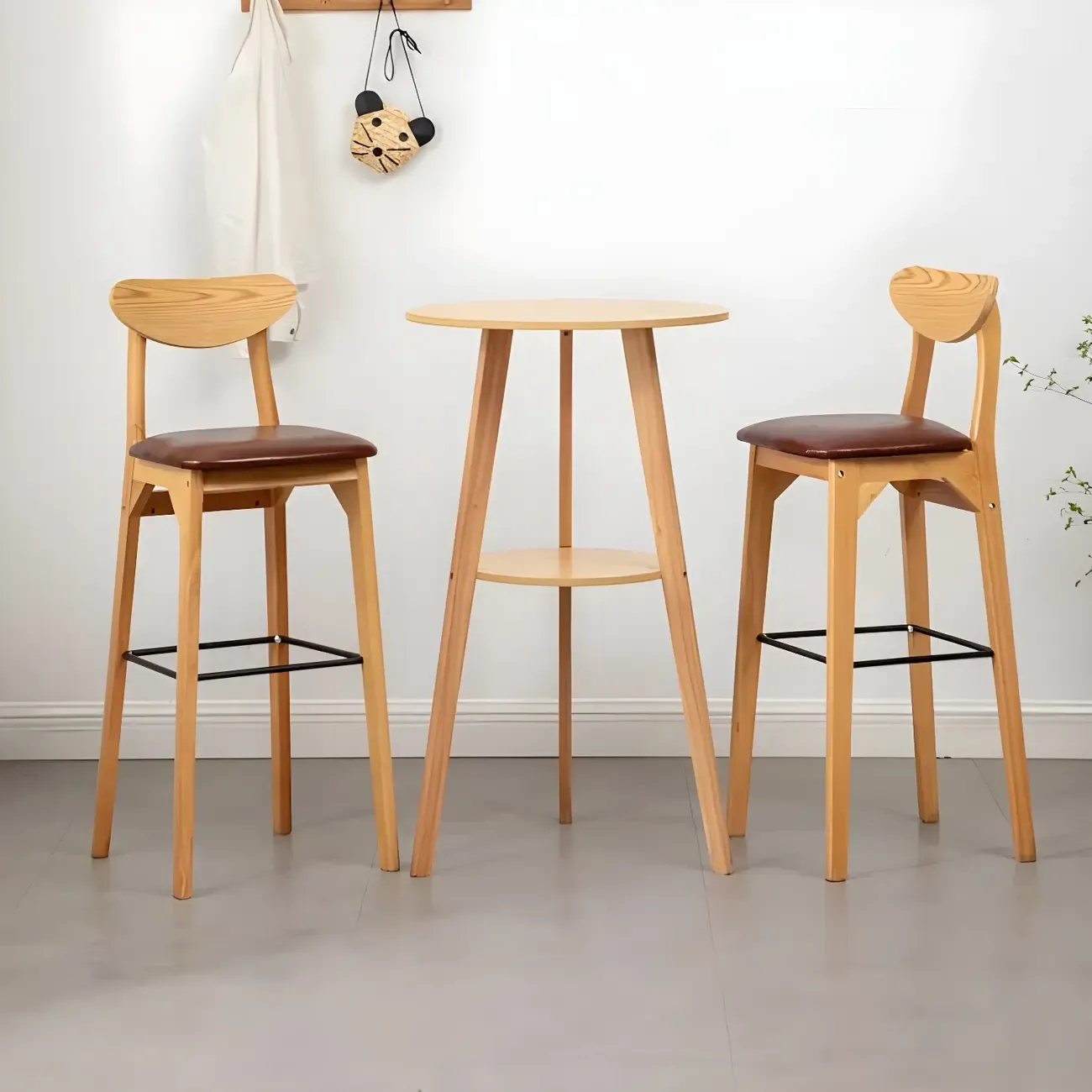 Modern Small Round Bar Height Wood Bar Table with Storage Image - 3