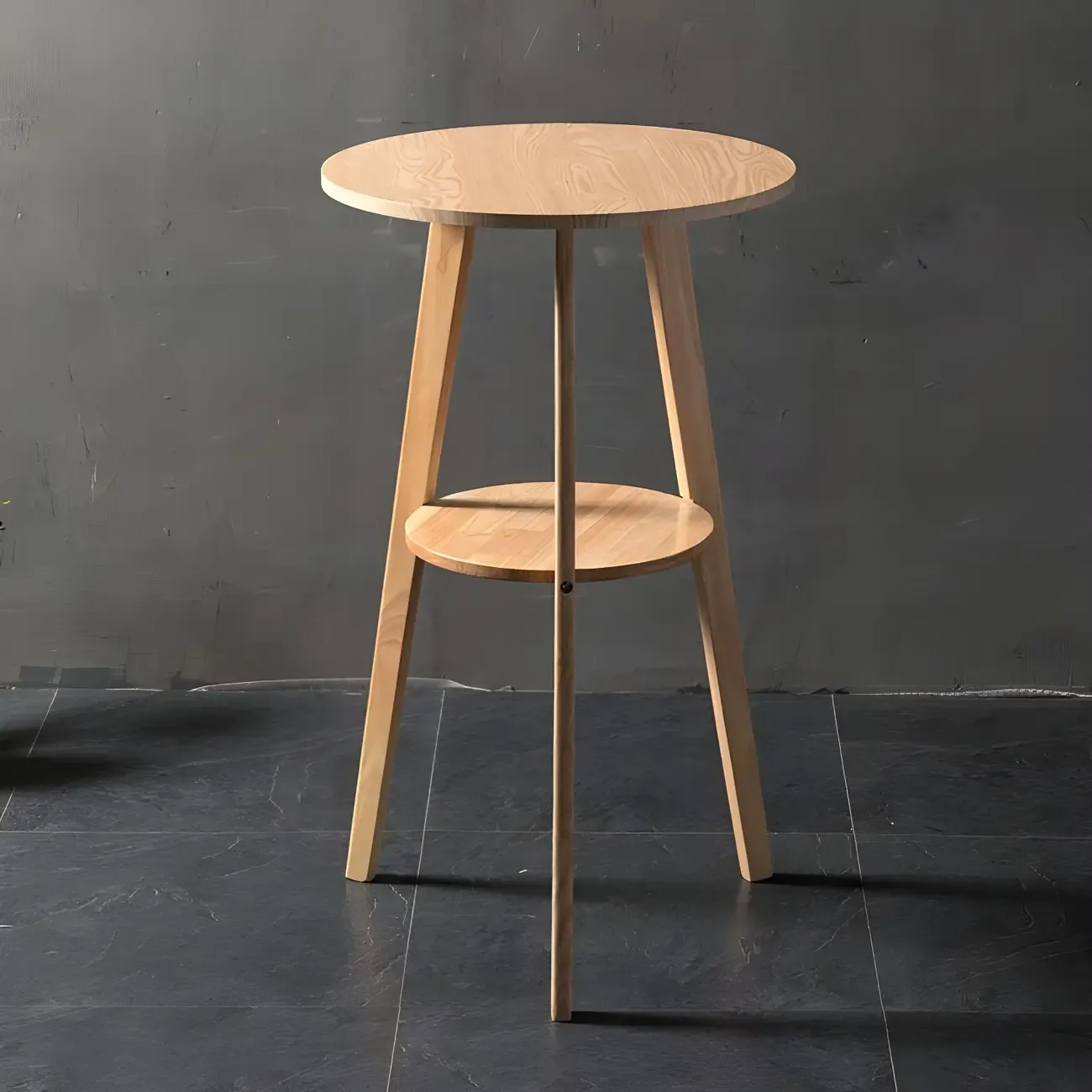 Modern Small Round Bar Height Wood Bar Table with Storage Image - 5