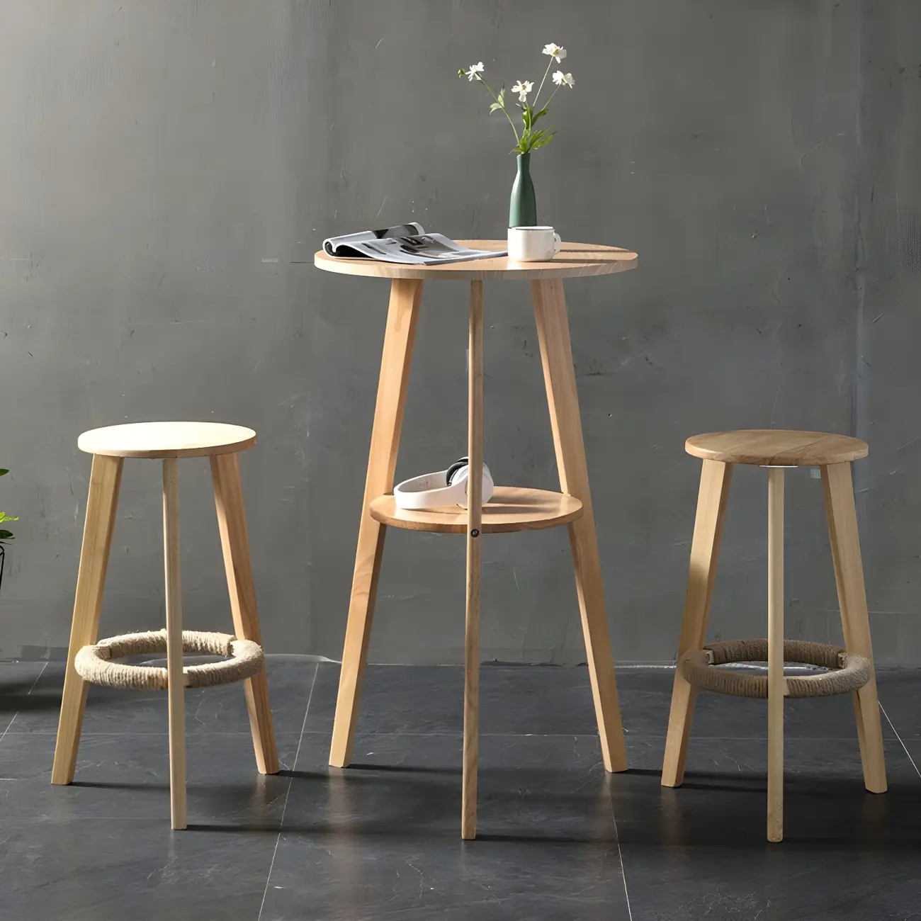 Modern Small Round Bar Height Wood Bar Table with Storage Image - 1 | homeyfad