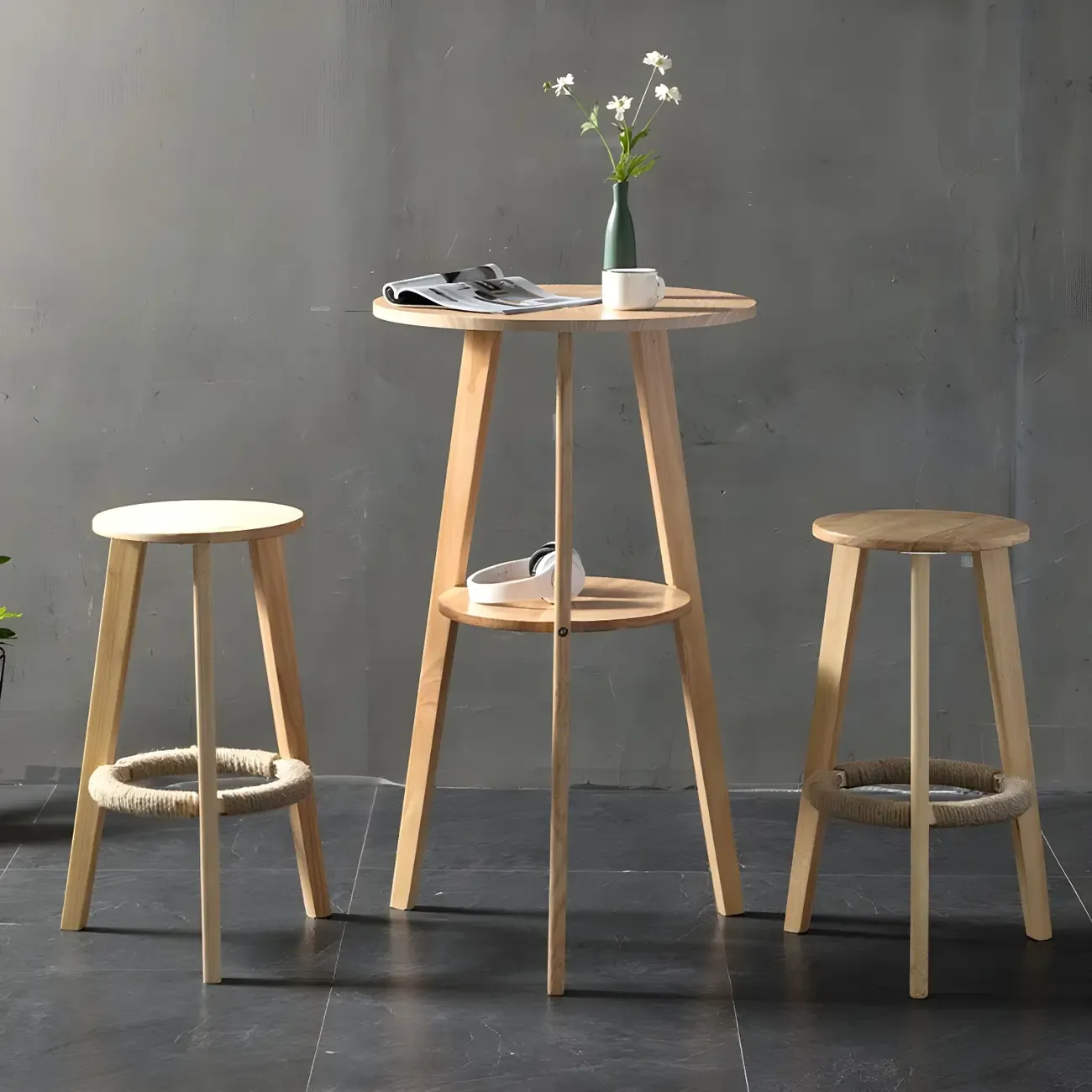 Modern Small Round Bar Height Wood Bar Table with Storage Image - 1