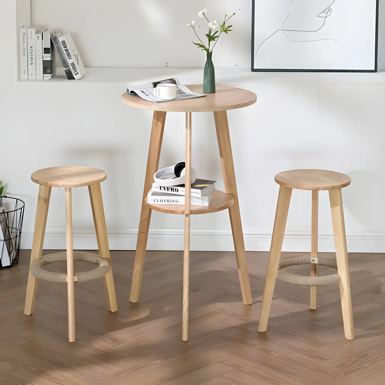 Modern Small Round Bar Height Wood Bar Table with Storage Image - 2 | homeyfad