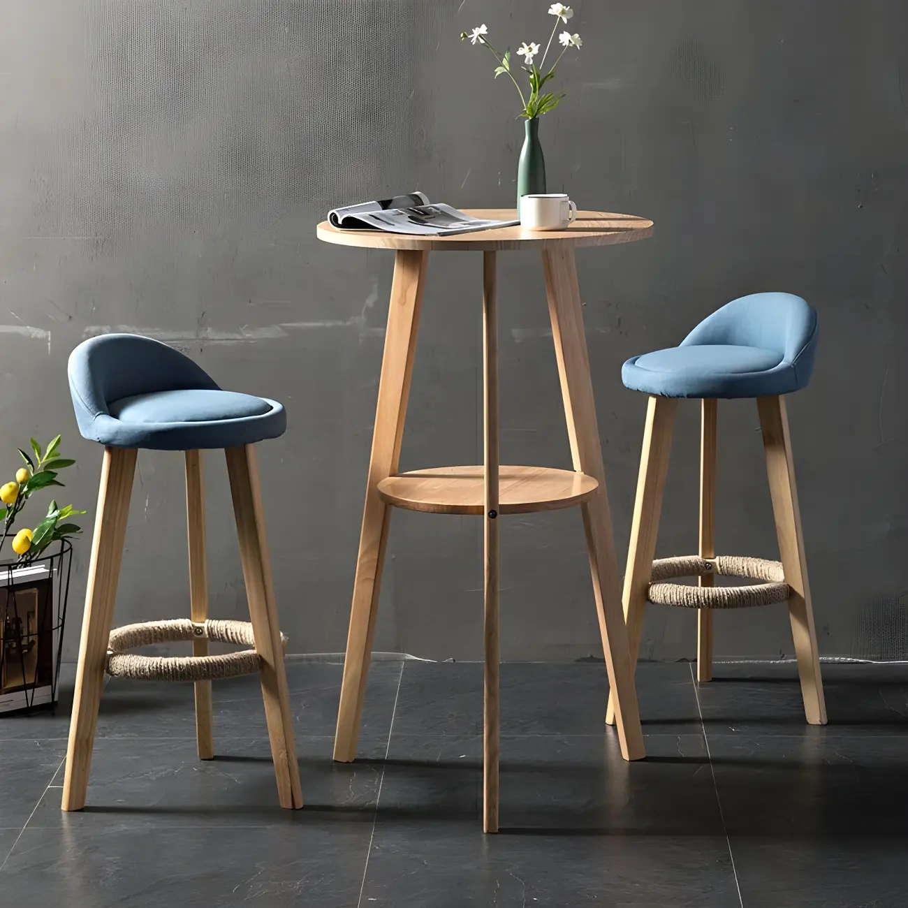 Modern Small Round Bar Height Wood Bar Table with Storage Image - 13 | homeyfad