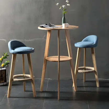 Modern Small Round Bar Height Wood Bar Table with Storage Image - 13