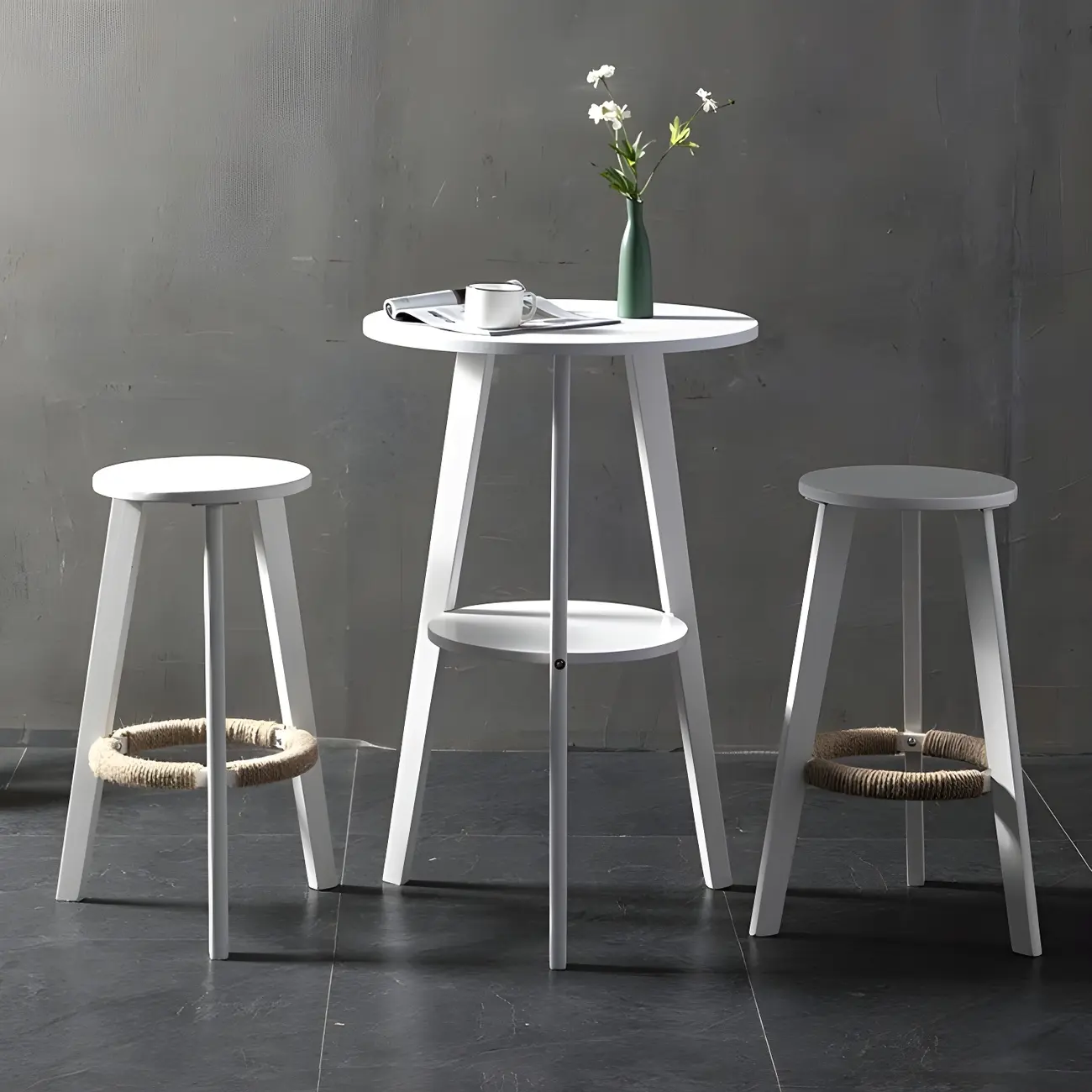 Modern Small Round Bar Height Wood Bar Table with Storage Image - 14 | homeyfad