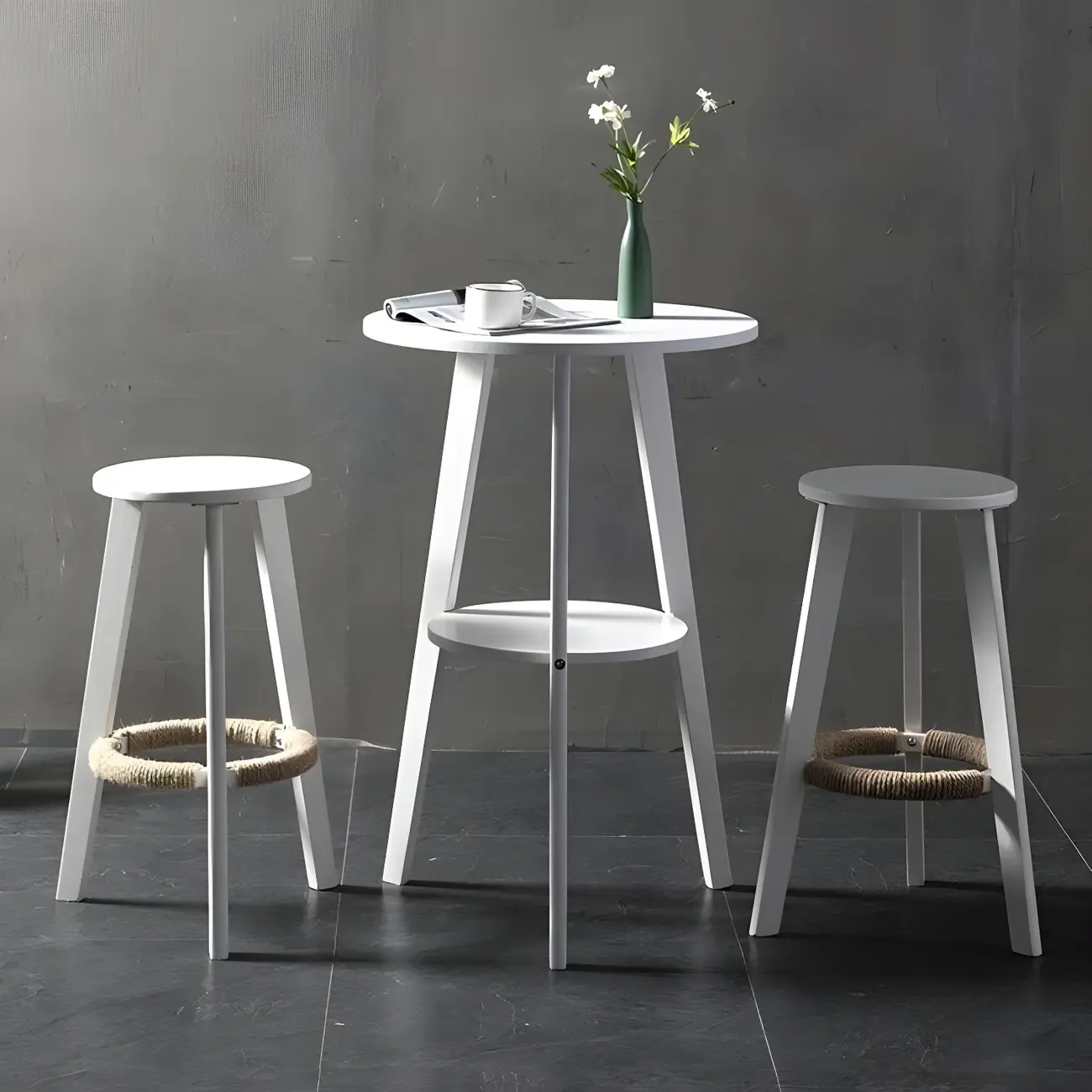 Modern Small Round Bar Height Wood Bar Table with Storage Image - 14