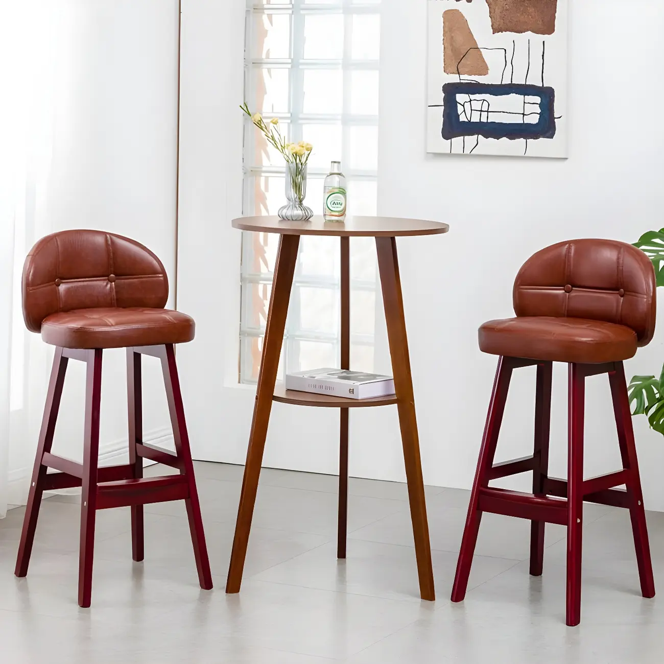 Modern Small Round Bar Height Wood Bar Table with Storage Image - 15 | homeyfad