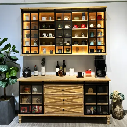 Natural Wall Mount LED Wooden Open Storage Display Cabinet Image - 1