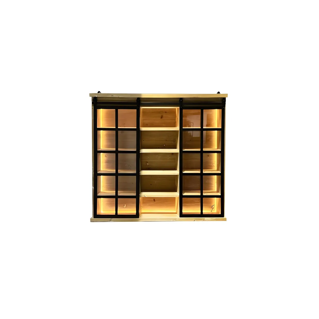Natural Wall Mount LED Wooden Open Storage Display Cabinet Image - 2 | homeyfad