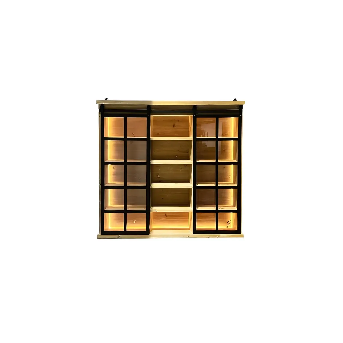 Natural Wall Mount LED Wooden Open Storage Display Cabinet Image - 2