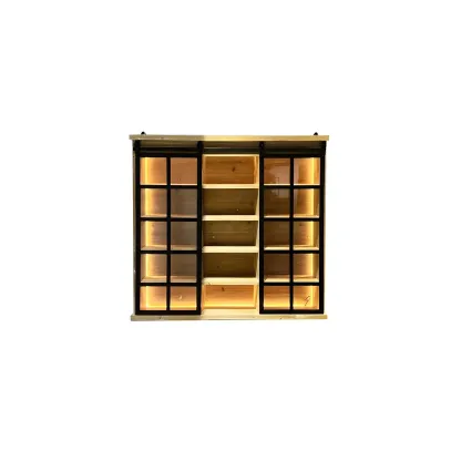 Natural Wall Mount LED Wooden Open Storage Display Cabinet Image - 2