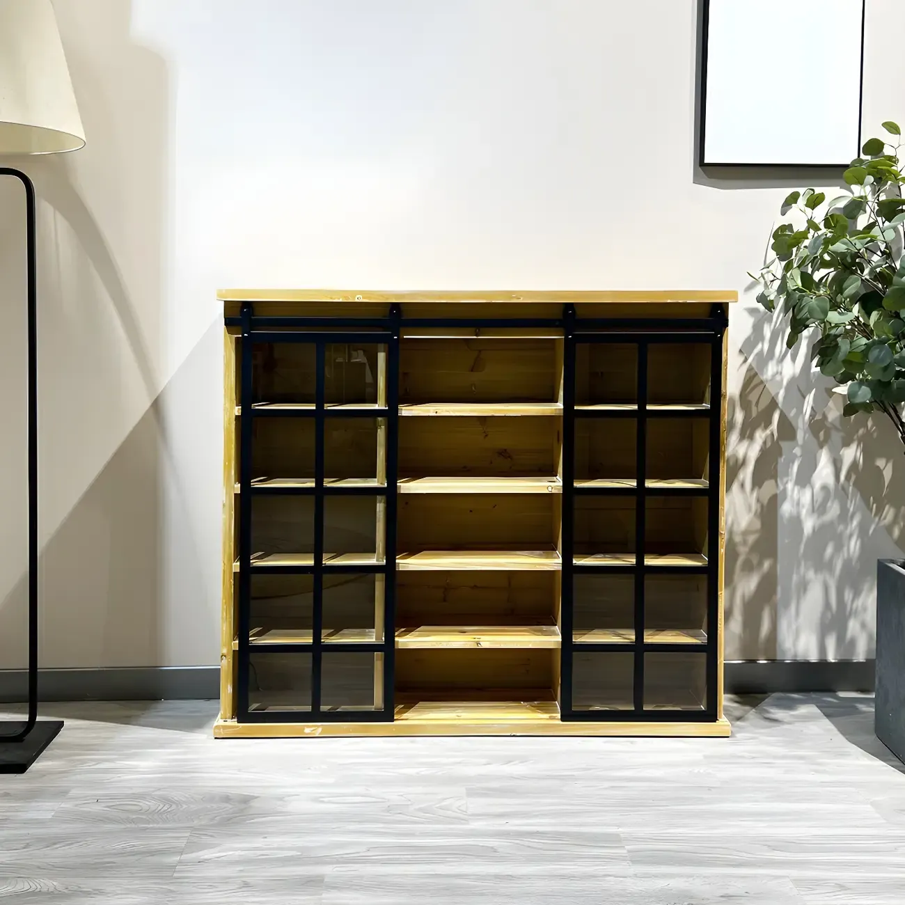 Natural Wall Mount LED Wooden Open Storage Display Cabinet | HomeyFad