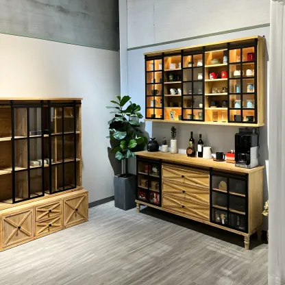 Natural Wall Mount LED Wooden Open Storage Display Cabinet Image - 4