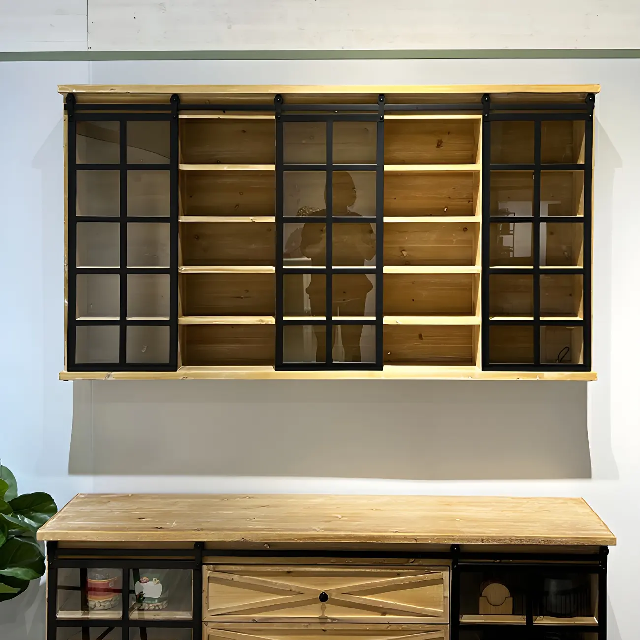 Natural Wall Mount LED Wooden Open Storage Display Cabinet Image - 7 | homeyfad