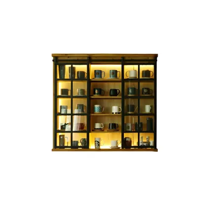 Natural Wall Mount LED Wooden Open Storage Display Cabinet Image - 8