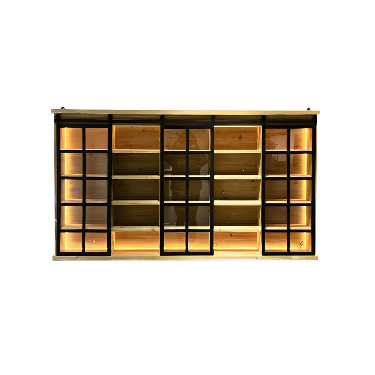 Natural Wall Mount LED Wooden Open Storage Display Cabinet Image - 9 | homeyfad