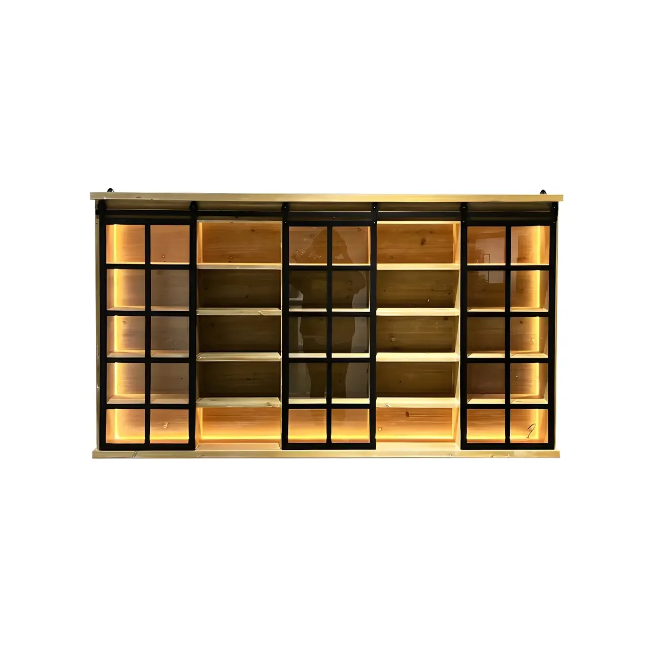 Natural Wall Mount LED Wooden Open Storage Display Cabinet Image - 9