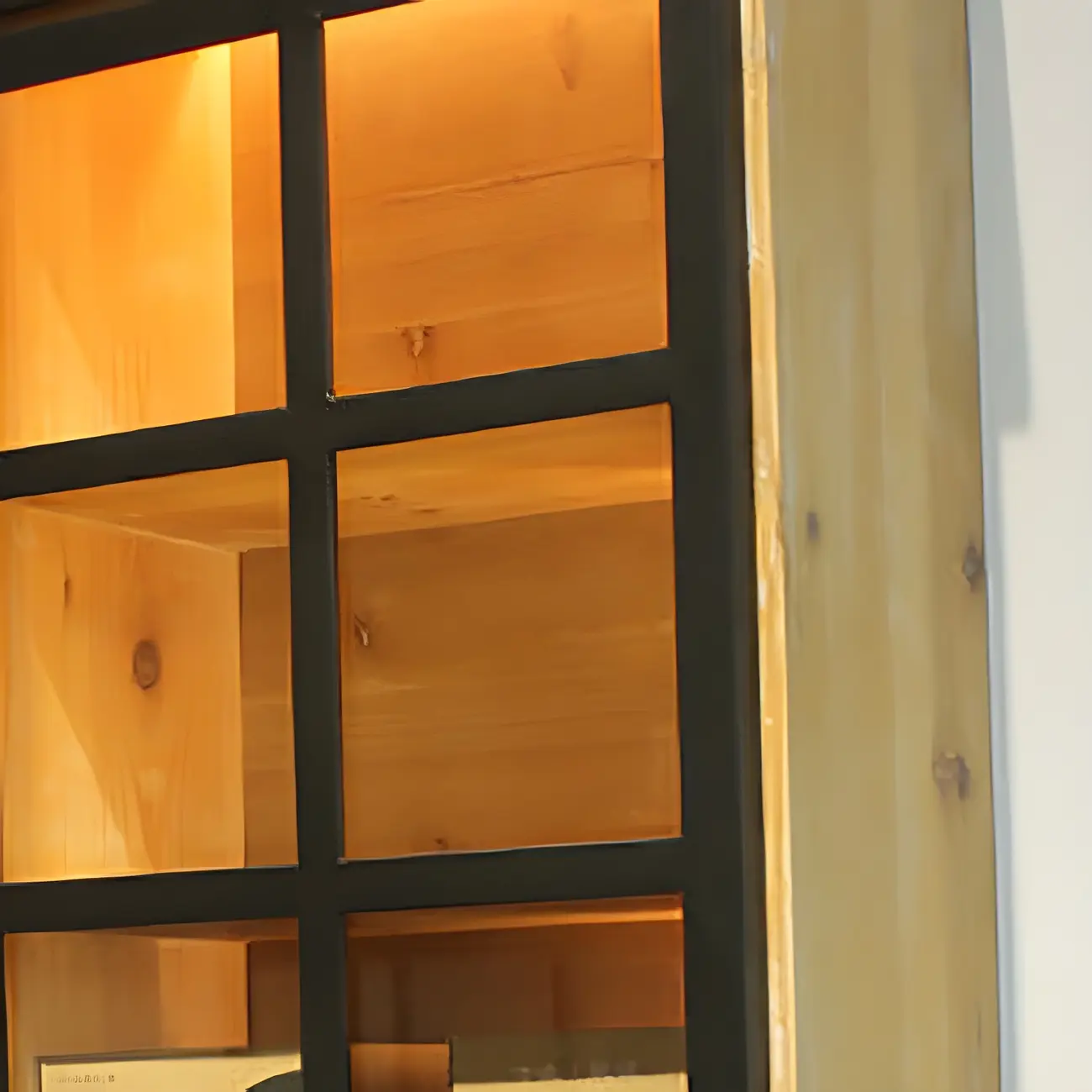 Natural Wall Mount LED Wooden Open Storage Display Cabinet Image - 10 | homeyfad