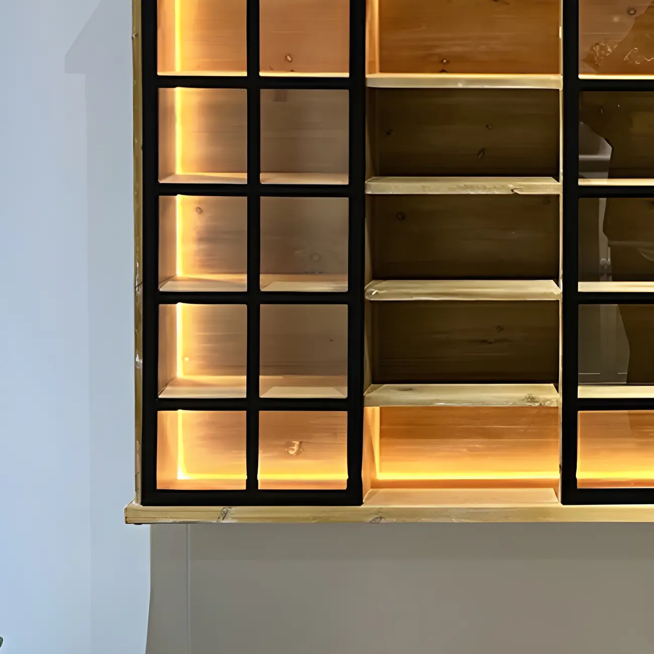 Natural Wall Mount LED Wooden Open Storage Display Cabinet Image - 12 | homeyfad