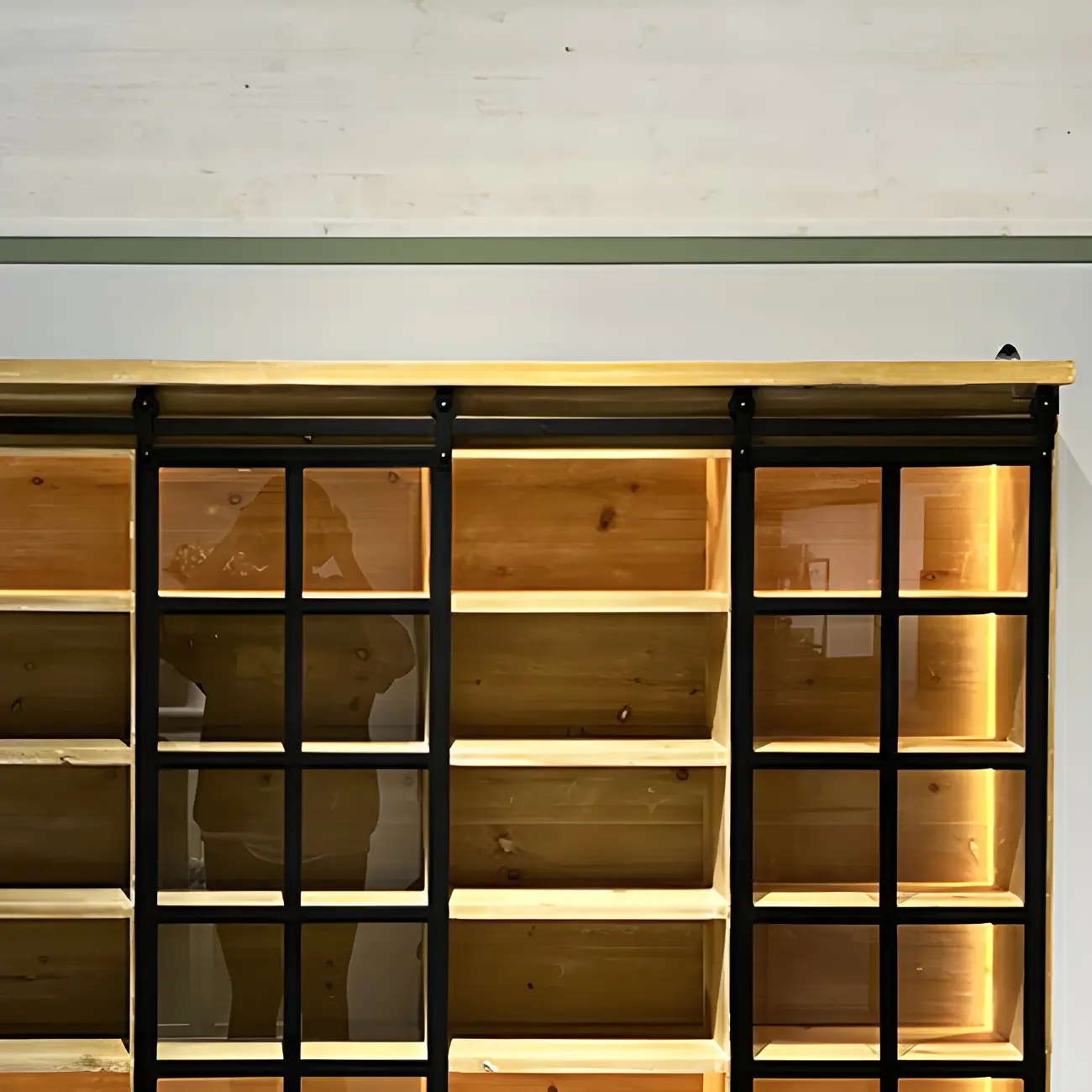 Natural Wall Mount LED Wooden Open Storage Display Cabinet Image - 13 | homeyfad