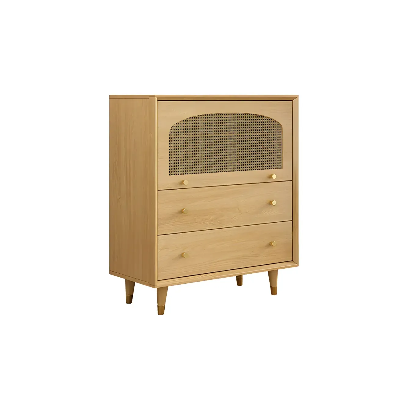 Vintage Wooden Dresser with Natural Finish and Metal Handles Image - 3