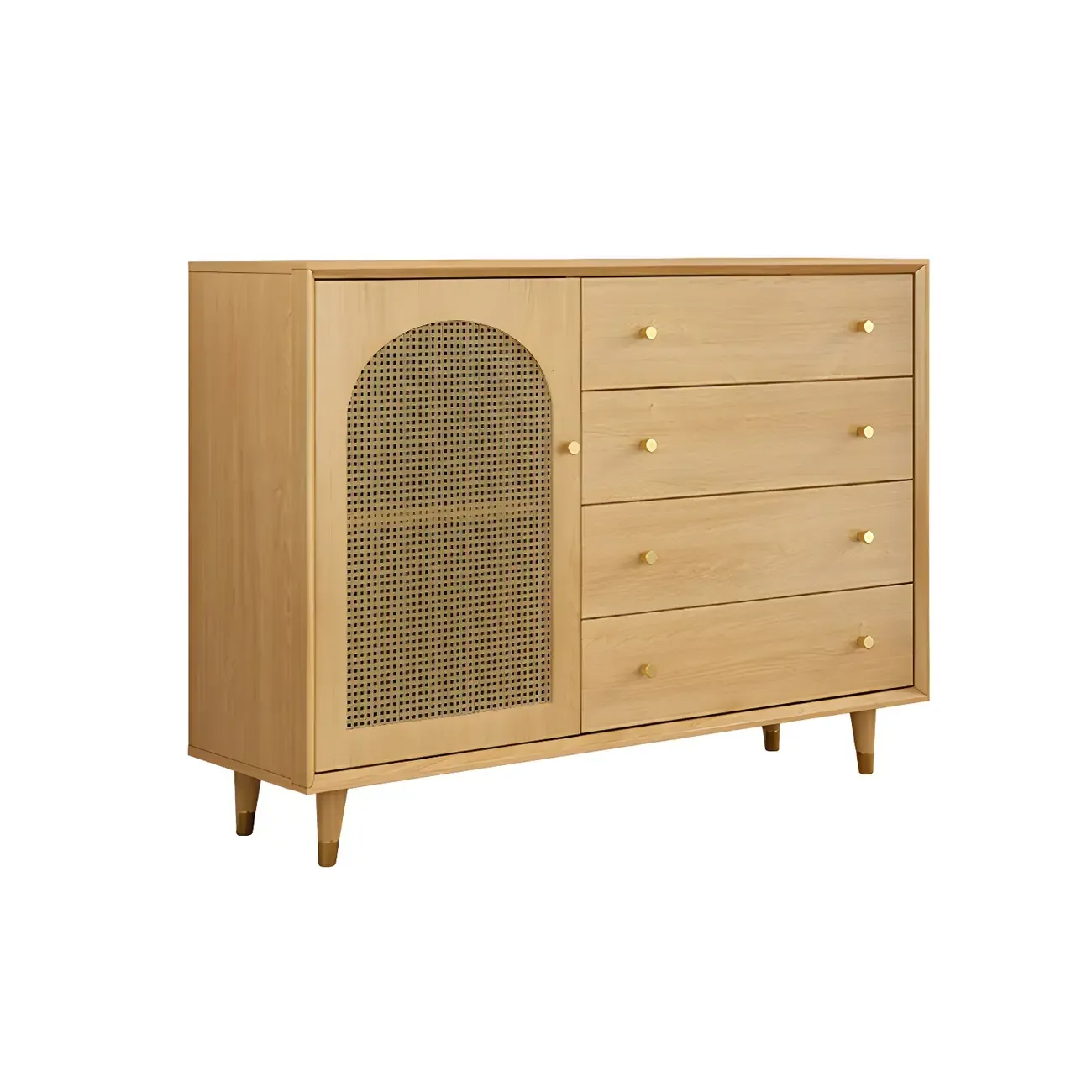 Vintage Wooden Dresser with Natural Finish and Metal Handles Image - 4