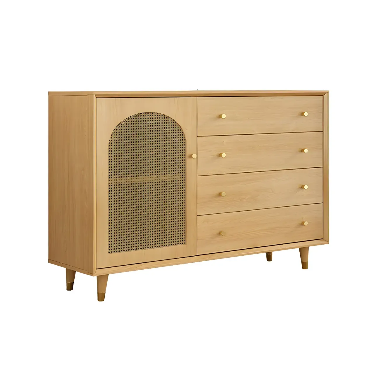 Vintage Wooden Dresser with Natural Finish and Metal Handles Image - 6