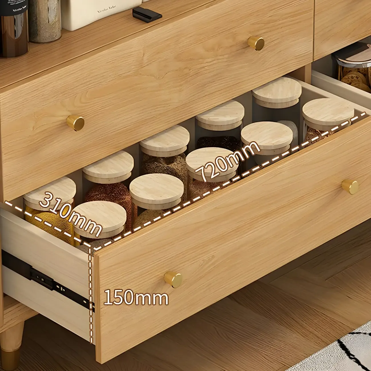 Vintage Wooden Dresser with Natural Finish and Metal Handles Image - 7