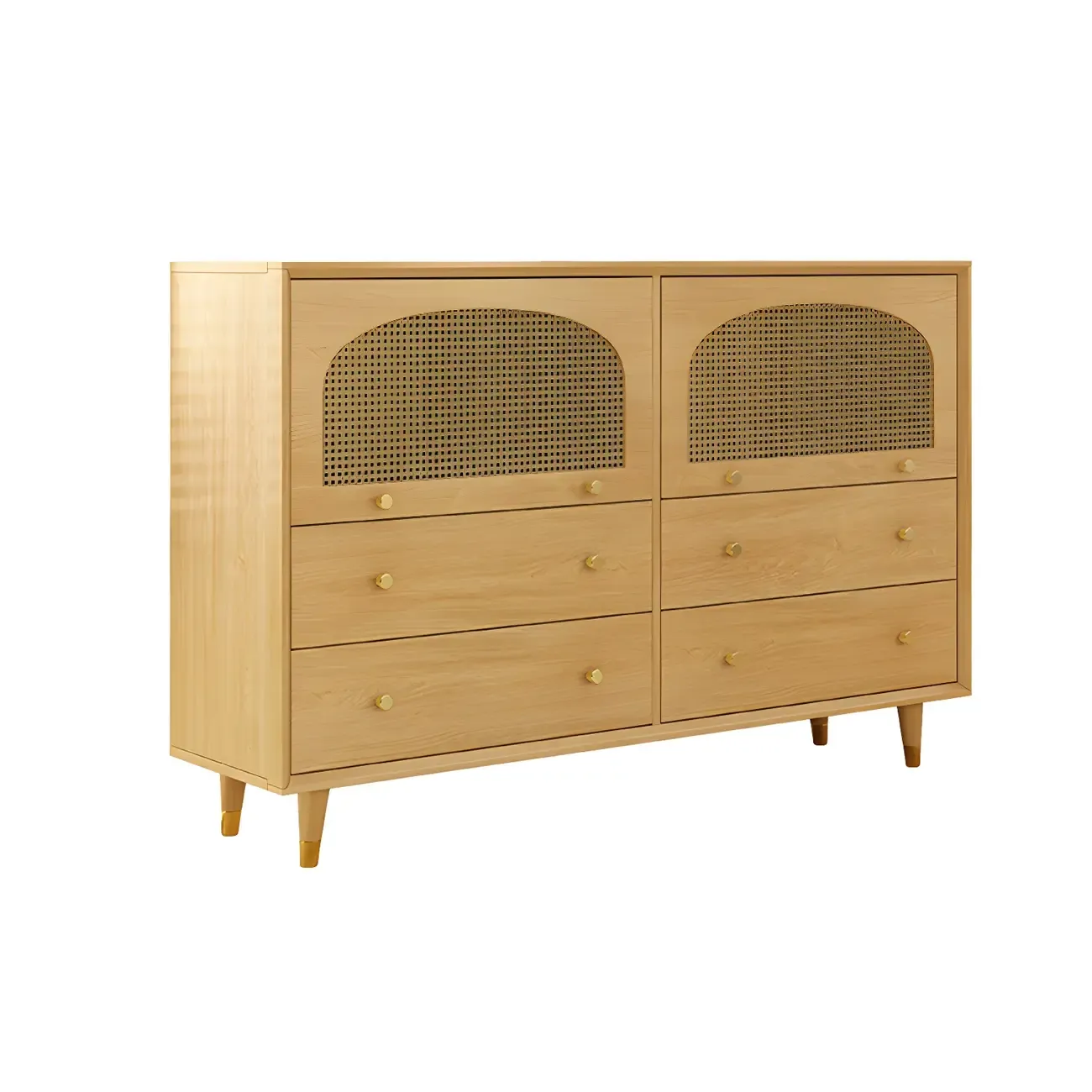 Vintage Wooden Dresser with Natural Finish and Metal Handles Image - 8