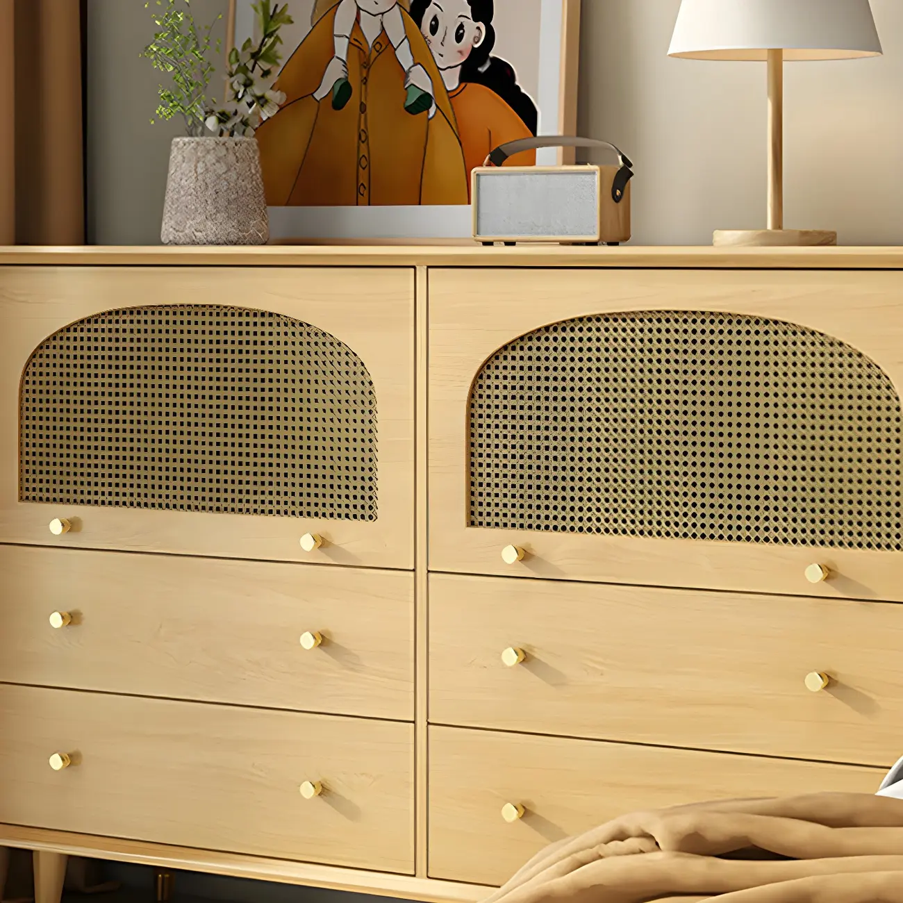 Vintage Wooden Dresser with Natural Finish and Metal Handles Image - 9 | homeyfad