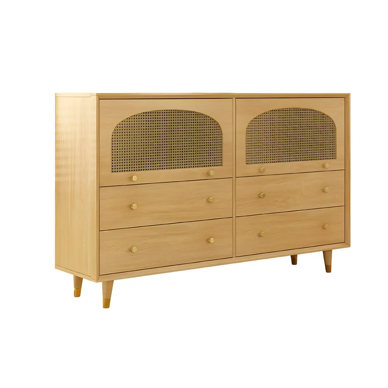 Vintage Wooden Dresser with Natural Finish and Metal Handles Image - 10