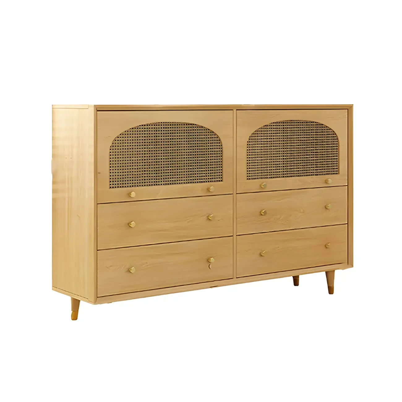 Vintage Wooden Dresser with Natural Finish and Metal Handles Image - 11