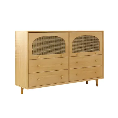 Vintage Wooden Dresser with Natural Finish and Metal Handles Image - 11