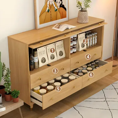 Vintage Wooden Dresser with Natural Finish and Metal Handles Image - 2