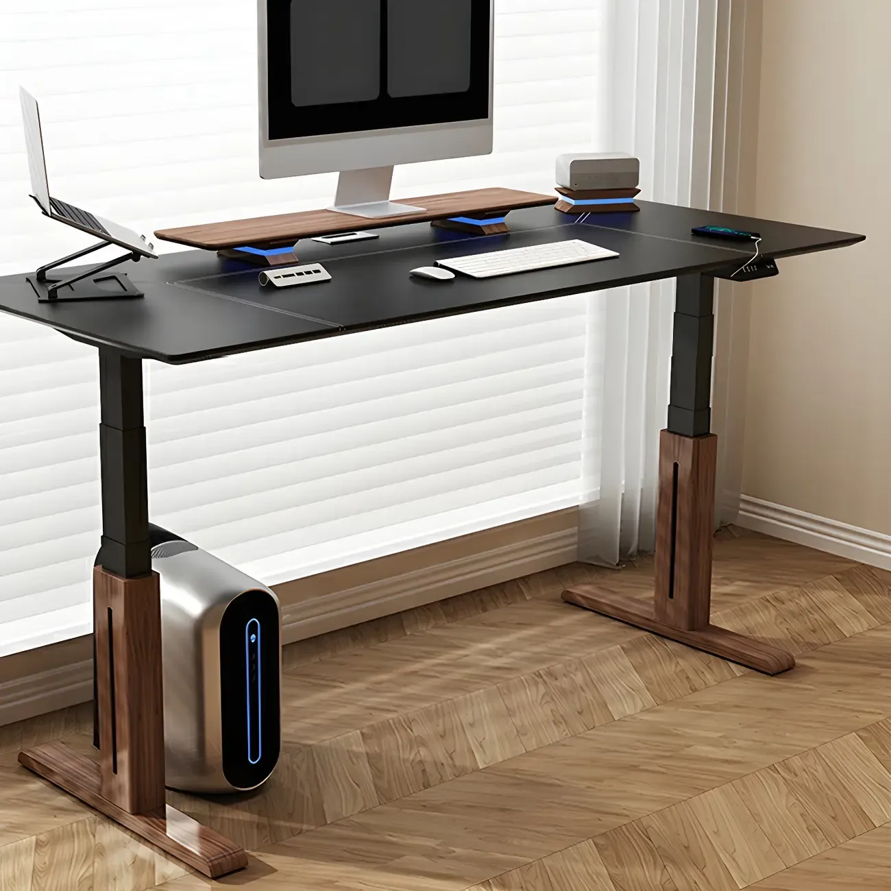 Classic Black Steel Standing Desk with Height-Adjustable for Office Image - 1
