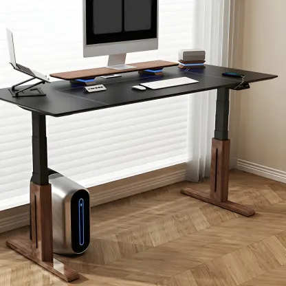 Classic Black Steel Standing Desk with Height-Adjustable for Office Image - 1