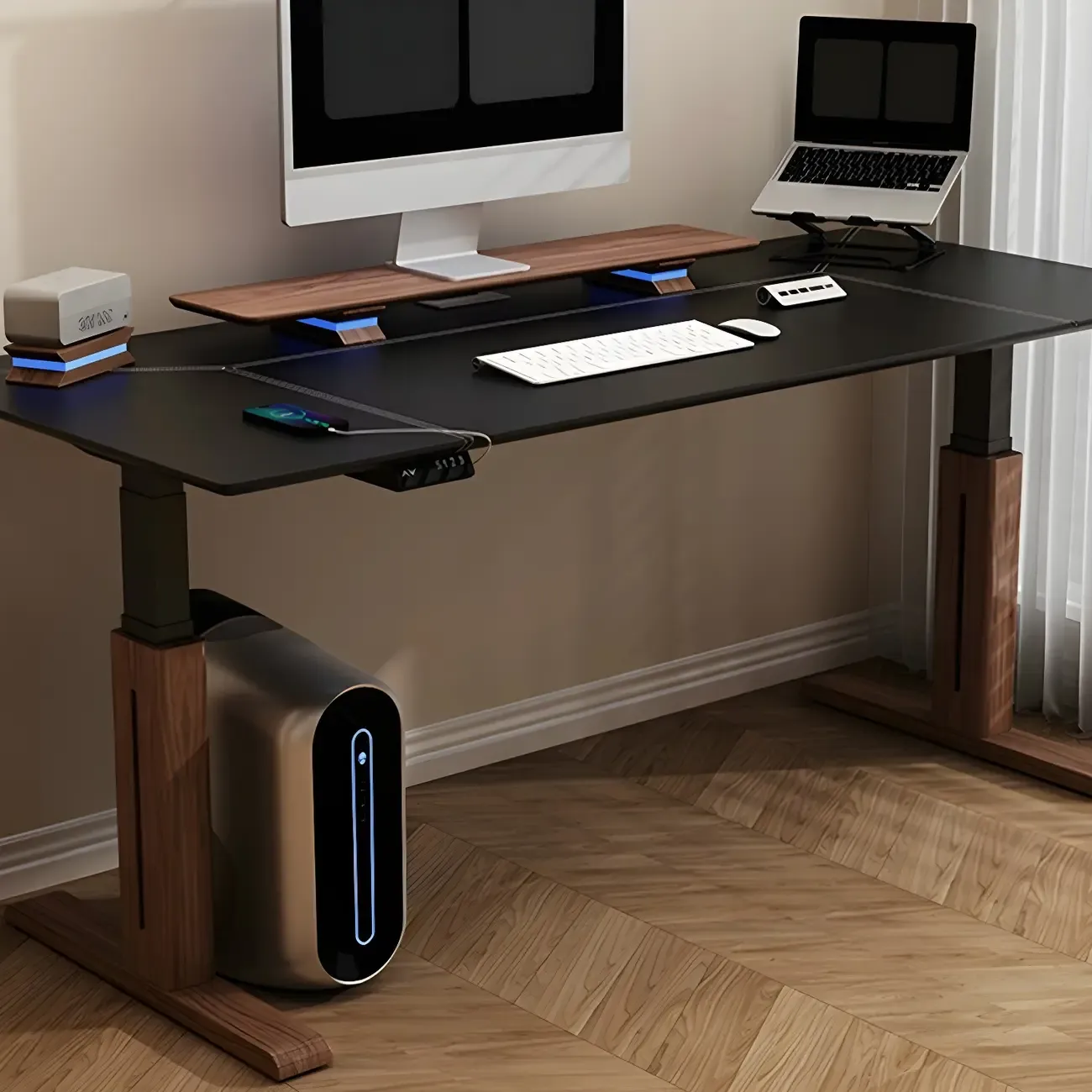 Classic Black Steel Standing Desk with Height-Adjustable for Office Image - 2