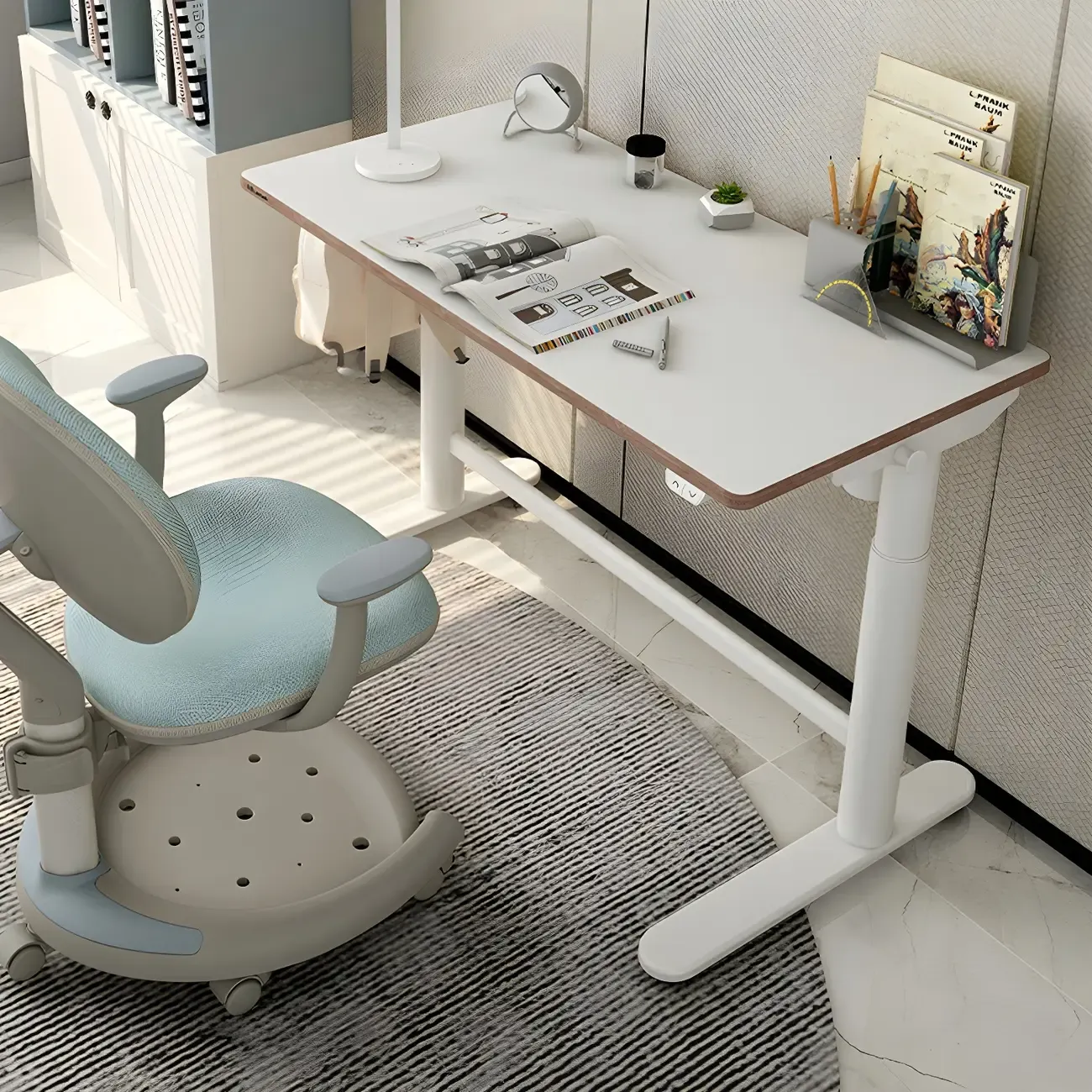 Traditional Wooden Adjustable Standing Desk with T-Shape Base Image - 1