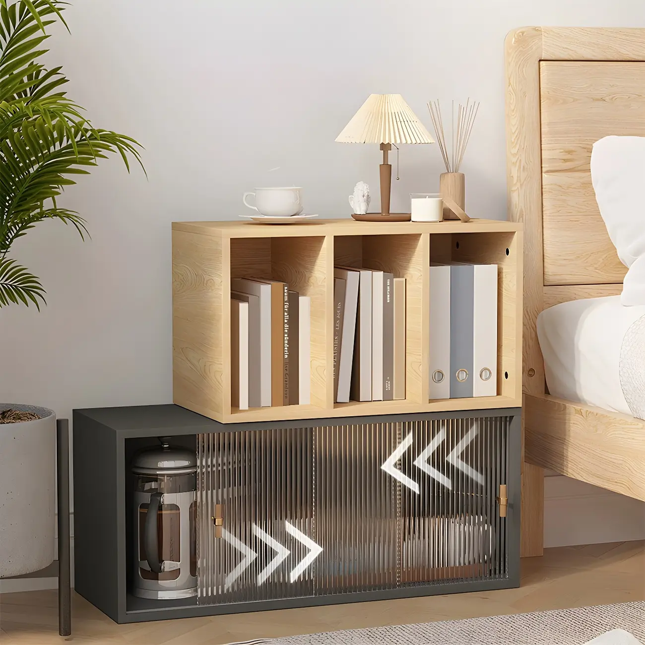 Living Room Rectangular Wood Glass Door Display Cabinet Image - 6 | homeyfad