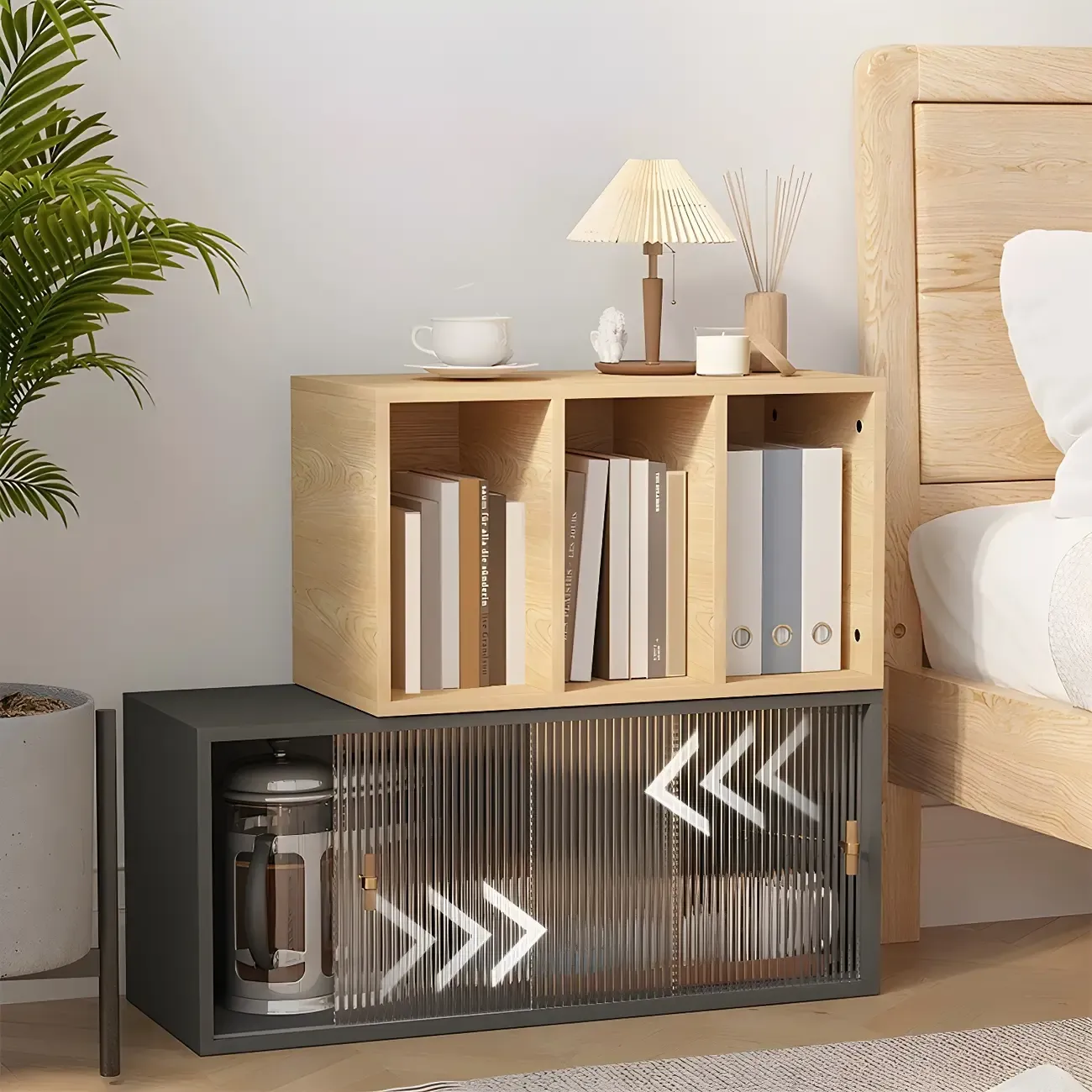 Living Room Rectangular Wood Glass Door Display Cabinet Image - 6