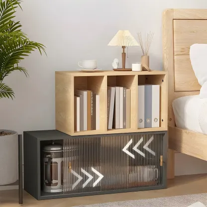 Living Room Rectangular Wood Glass Door Display Cabinet Image - 6