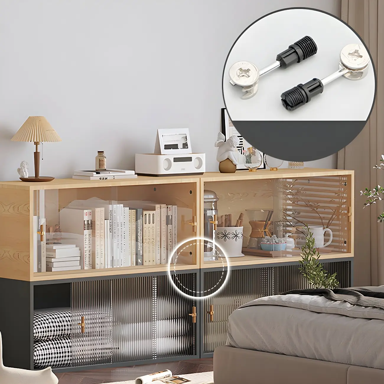 Living Room Rectangular Wood Glass Door Display Cabinet Image - 12 | homeyfad