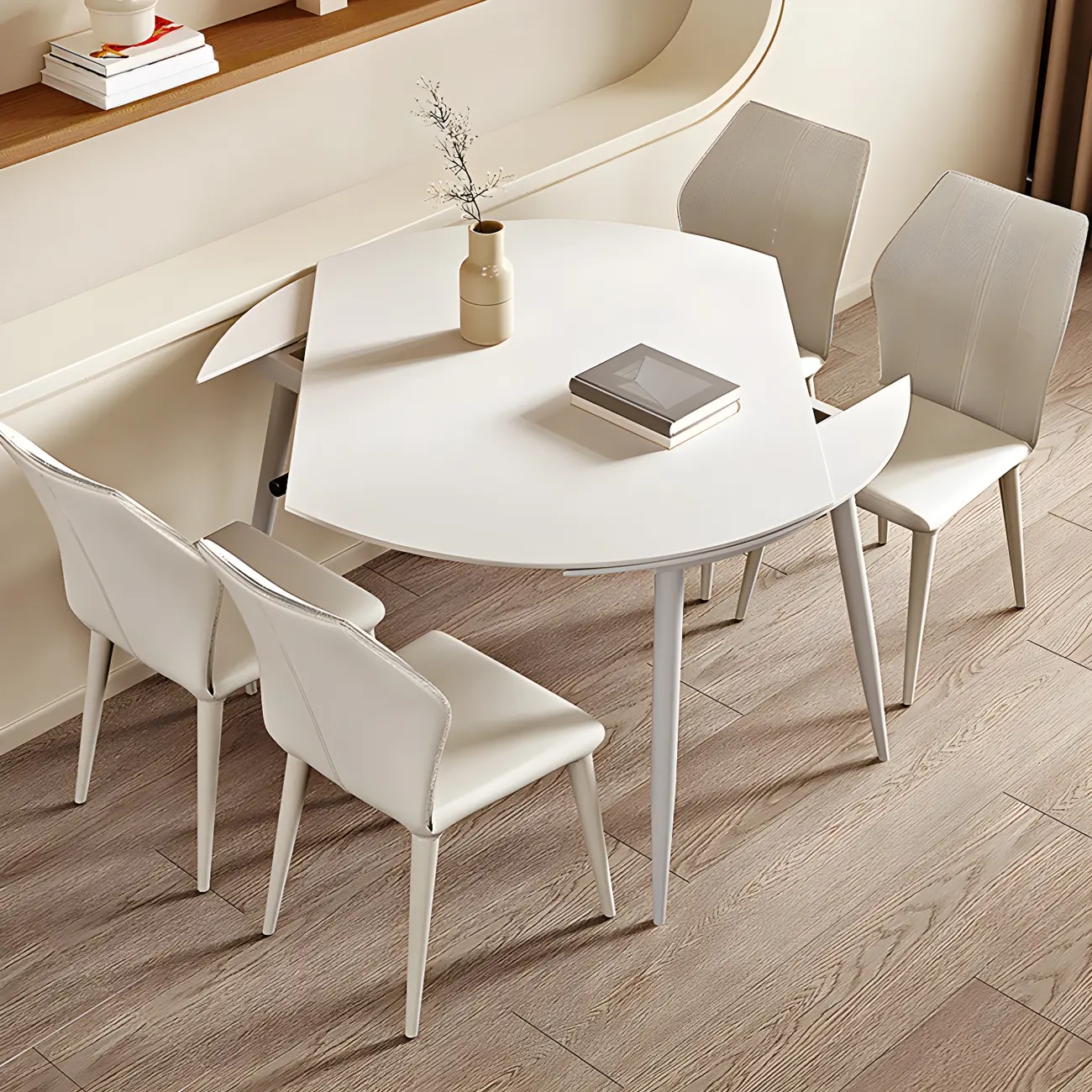Modern White Stone Steel Extendable Dining Table Image - 1 | homeyfad
